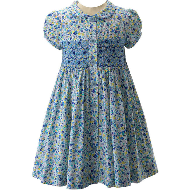 Pastel Floral Smocked Button-Front Dress, Multicolors - Dresses - 1