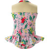 Botanical Floral Print Ruched Elastic Neck Strap Swimsuit, Pink - One Pieces - 2 - thumbnail