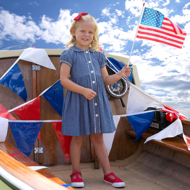 Chambray Button-Front Dress, Navy - Dresses - 3