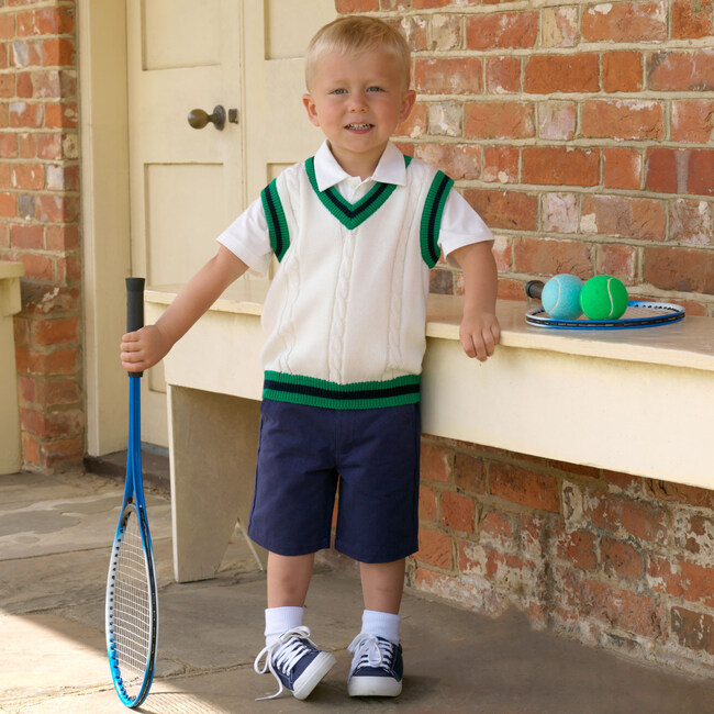 Cable Knit Sweater Vest, White - Vests - 3