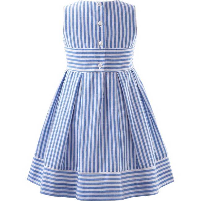Oxford Striped Sleeveless Pleated Dress, Blue