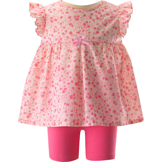 Flowerette Print Top & Short Set, Pink - Mixed Apparel Set - 1