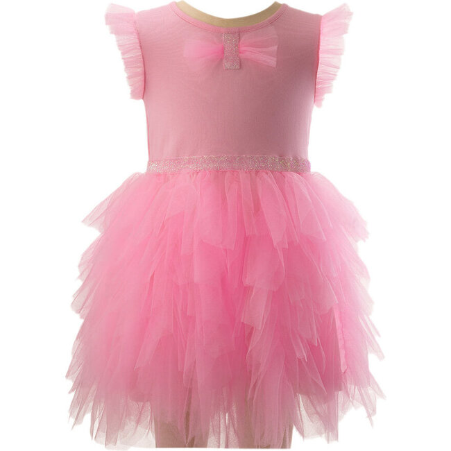 Sparkle Ribbon Ruffle Shoulder Tutu Dress, Powder Pink - Dresses - 1