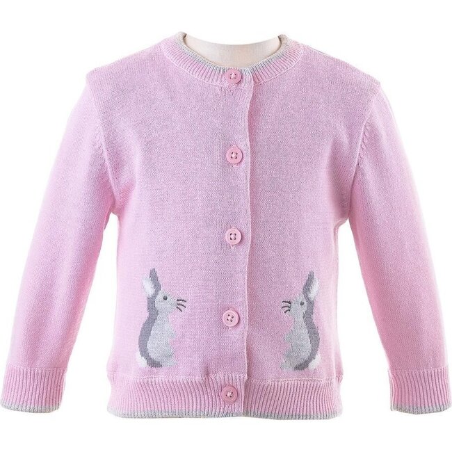 Bunny Intarsia Cardigan, Pink - Cardigans - 1
