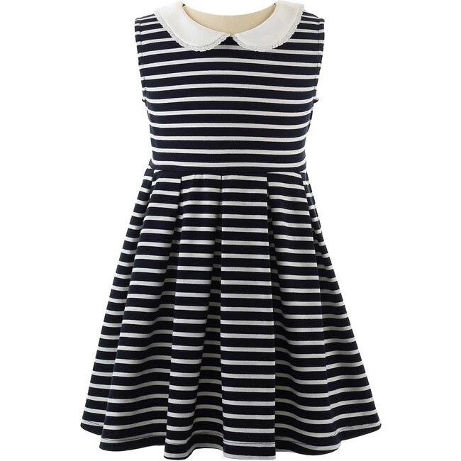 Breton Striped Contrast Collar Jersey Dress, Navy & Ivory