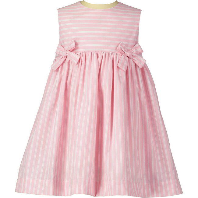 Bow Stripe Dress, Pink - Dresses - 1