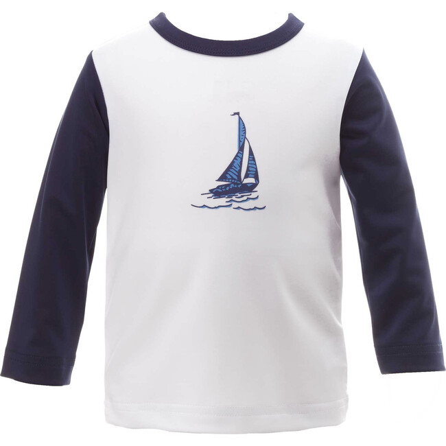 Sailboat Rash Guard Top, Navy - Rash Guards - 1
