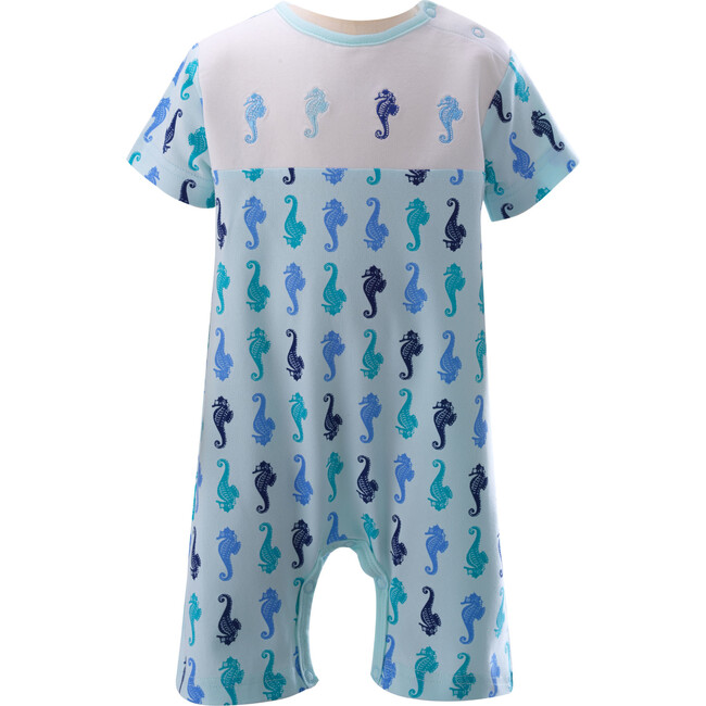 Seahorse Romper, Blue - Rompers - 1
