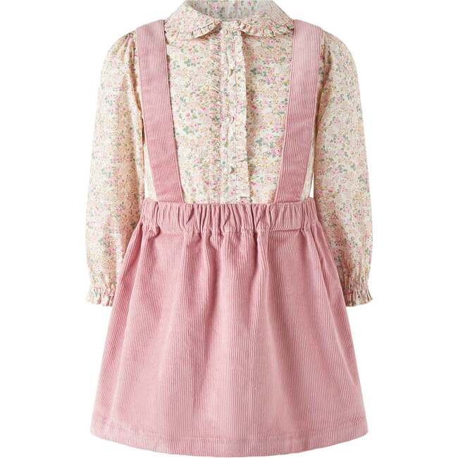 Floral Blouse Cord Pinafore Set, Pink
