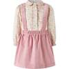 Floral Blouse Cord Pinafore Set, Pink - Mixed Apparel Set - 1 - thumbnail