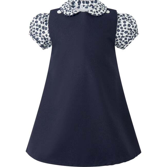 Floral Blouse Pinafore Set, Navy