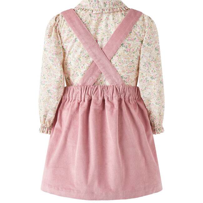Floral Blouse Cord Pinafore Set, Pink - Mixed Apparel Set - 2