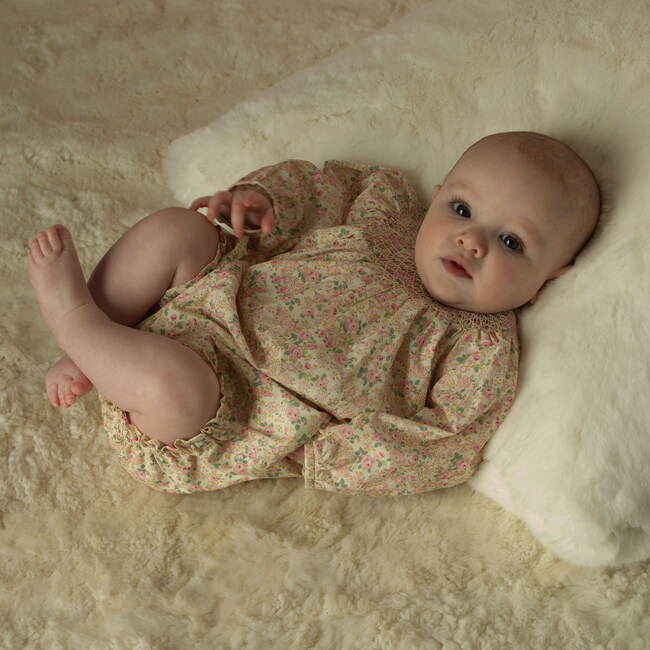 Floral Smocked Babysuit, Pink - Rompers - 2