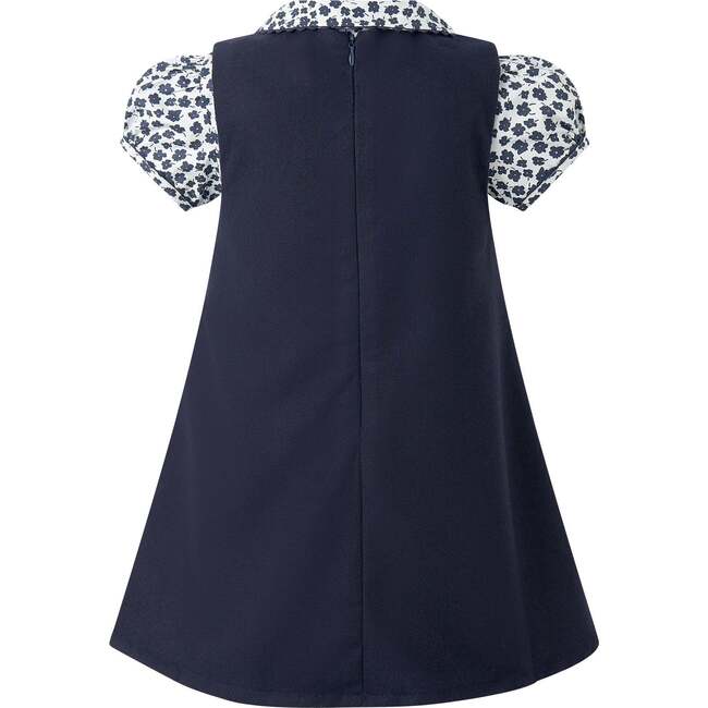 Floral Blouse Pinafore Set, Navy - Dresses - 2