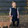 Floral Blouse Pinafore Set, Navy - Dresses - 3