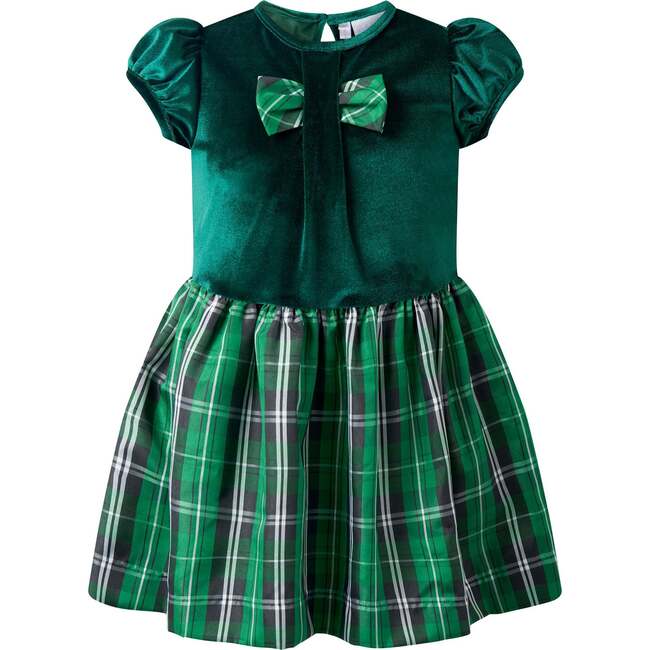 Velvet Check Party Dress, Green