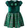 Velvet Check Party Dress, Green - Dresses - 1 - thumbnail