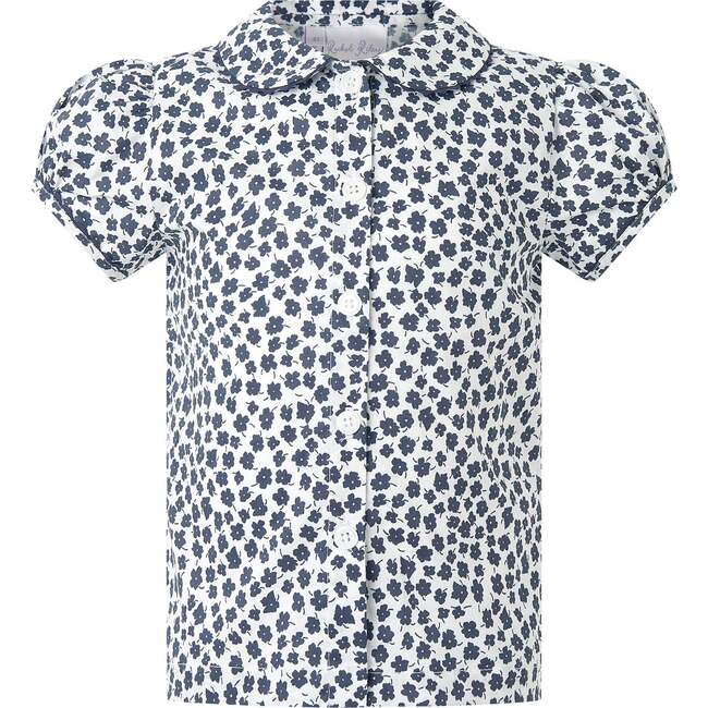 Floral Blouse Pinafore Set, Navy - Dresses - 4