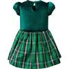 Velvet Check Party Dress, Green - Dresses - 2