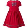 Tartan Bow Embroidered Dress, Red - Dresses - 1 - thumbnail