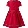 Tartan Bow Embroidered Dress, Red - Dresses - 2
