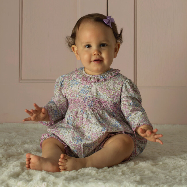 Smocked Scalloped Babysuit, Pink - Rompers - 3