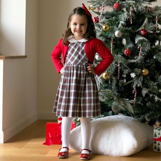 Tartan Frill Front Dress, Ivory - Dresses - 3