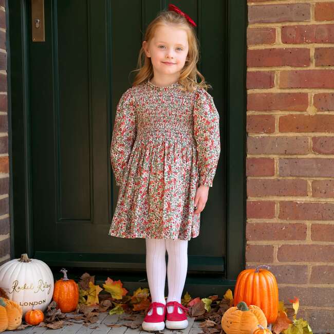 Botanical Ruched Dress, Red - Dresses - 3