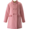 Velvet Collar Trim Pocket Flap Double Breasted Dress Coat, Soft Pink - Coats - 1 - thumbnail