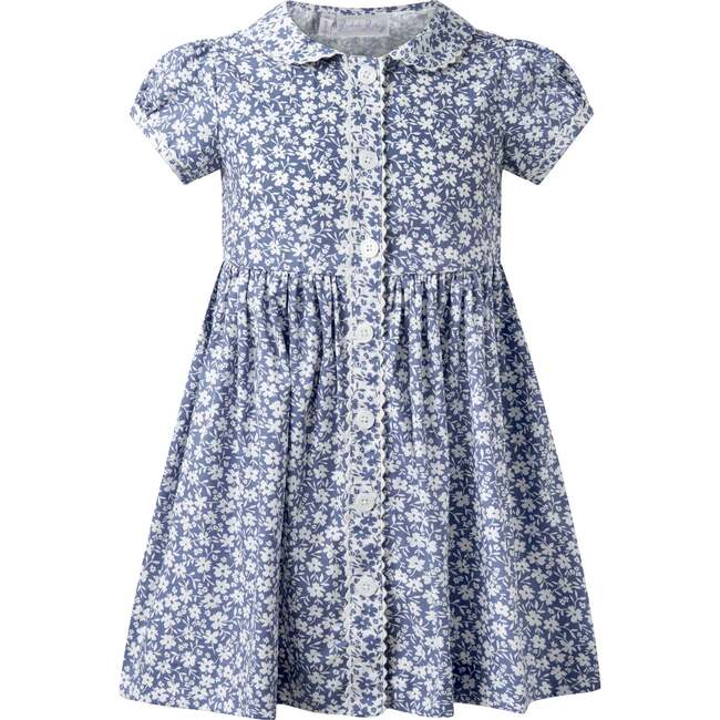 Floral Button-Front Dress, Blue
