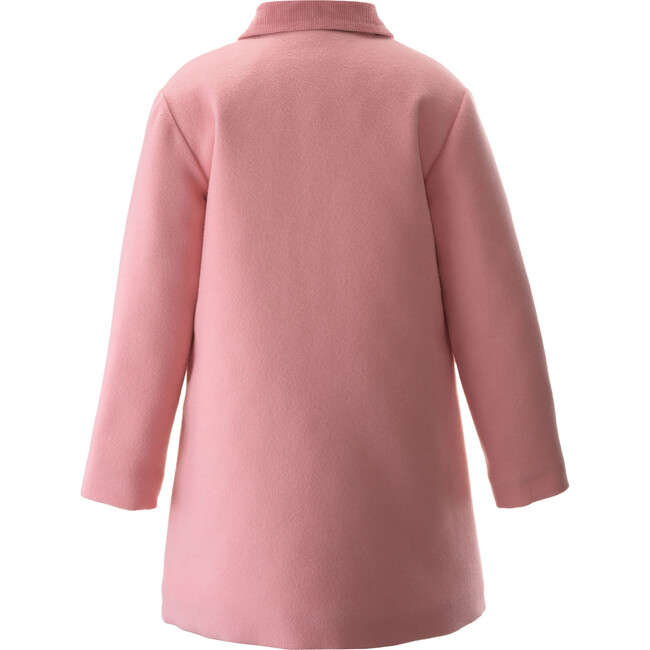 Velvet Collar Trim Pocket Flap Double Breasted Dress Coat, Soft Pink - Coats - 2