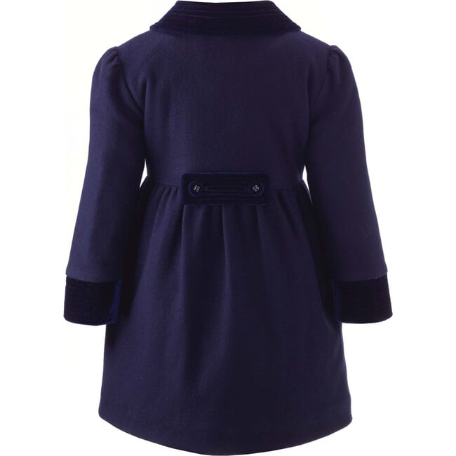 Vintage Velvet Trim Button-Front Skating Coat, Ivory & Navy