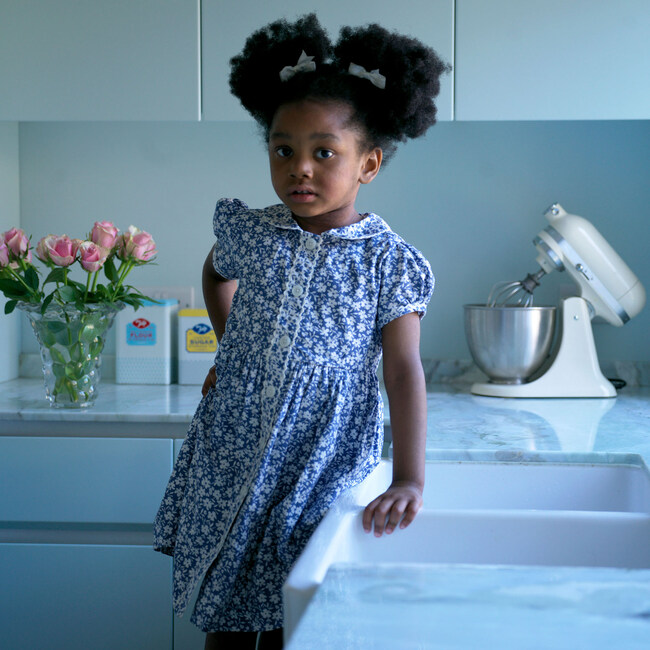 Floral Button-Front Dress, Blue - Dresses - 3
