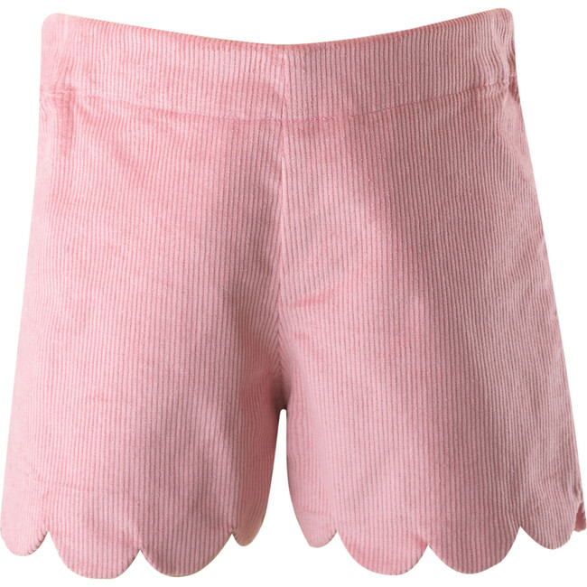 Scalloped Corduroy Elastic Waist Shorts, Powder Pink