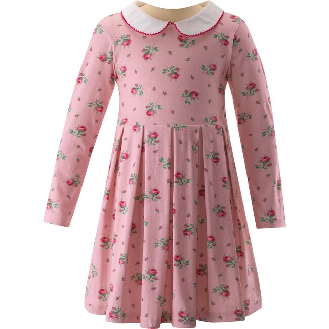 Rosebud Floral Peter Pan Collar Jersey Dress, Soft Pink & Ivory - Dresses - 1