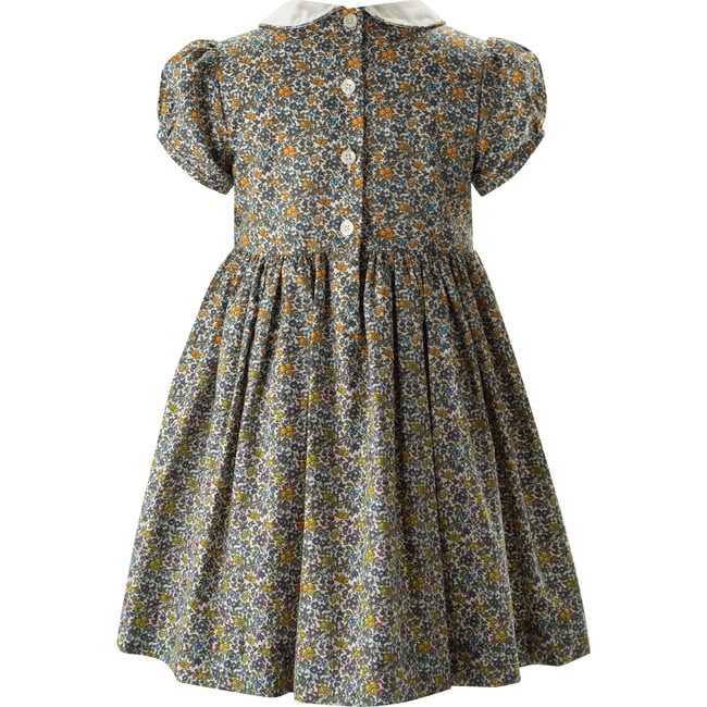 Pumpkin Floral Print Peter Pan Collar Smocked Waistband Dress, Multicolors - Dresses - 2