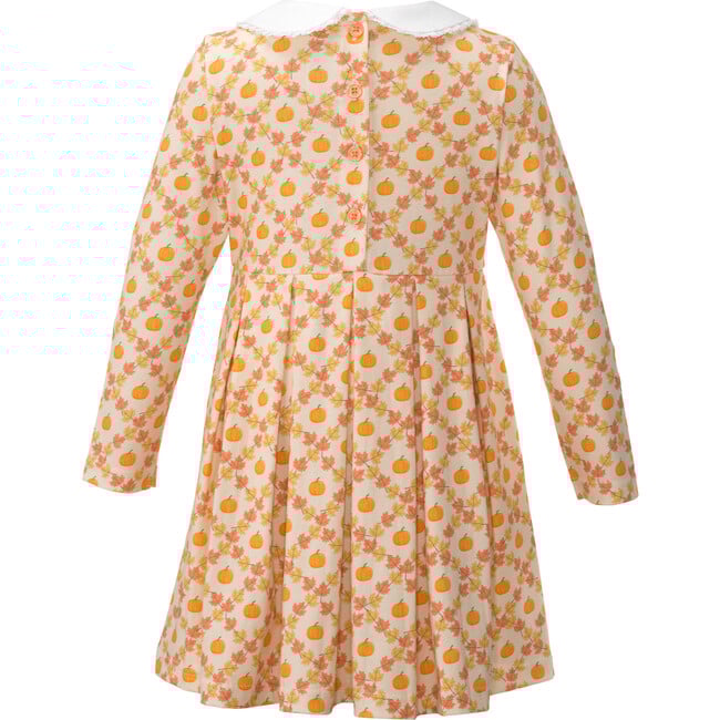 Pumpkin Check Peter Pan Collar Long Sleeve Jersey Skirt Dress, Orange - Dresses - 2