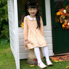Pumpkin Check Peter Pan Collar Long Sleeve Jersey Skirt Dress, Orange - Dresses - 3 - thumbnail