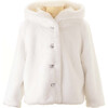 Girl's Faux Fur Short Hooded Coat, Ivory - Faux Fur Coats - 1 - thumbnail