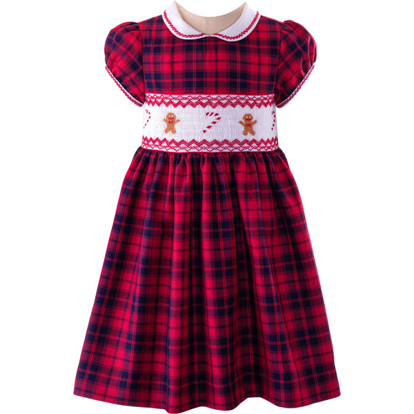 Gingerbread Tartan Frill Trim Puff Sleeve Smocked Dress, Red - Rachel Riley  Dresses | Maisonette