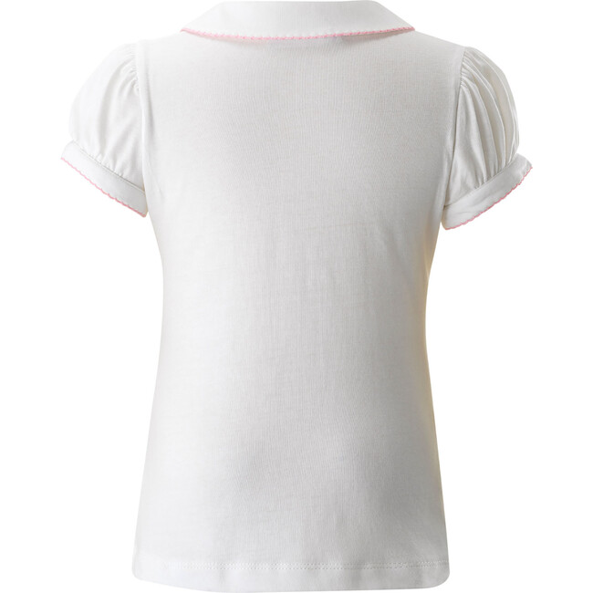 Picot Trim Peter Pan Collar Polo Shirt, Ivory & Pink