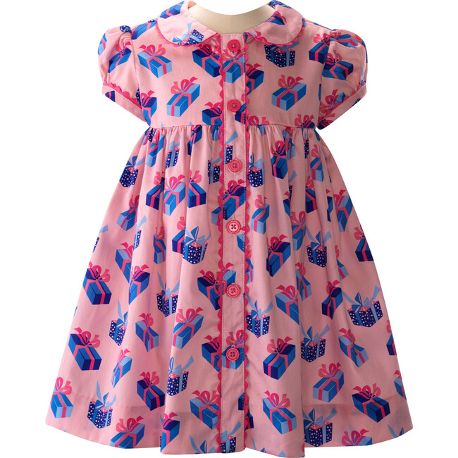 Gift Ric Rac Trim Short Sleeve Button-Front Dress & Bloomers, Pink - Dresses - 1