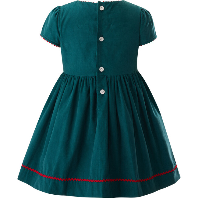 Holly Embroidered Ric Rac Ribbon Trim Short Puff Sleeve Skirt Dress, Green - Dresses - 2
