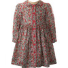 Botanical Floral Print Ric Rac Trim Long Sleeve Button-Front Dress, Red - Dresses - 1 - thumbnail