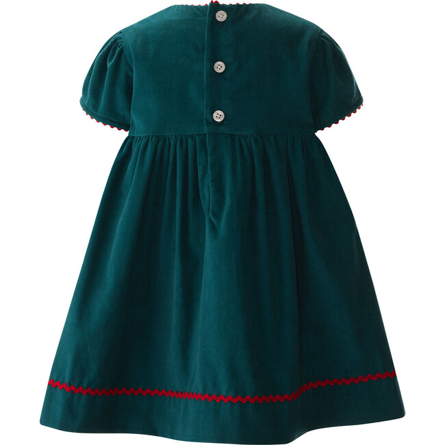 Baby Holly Embroidered Ric Rac Ribbon Trim Short Puff Sleeve Skirt Dress, Green - Dresses - 2