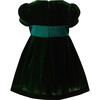 Baby Crushed Velvet Bow Ribbon Tie Short Puff Sleeve Dress, Green - Dresses - 2