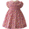 Floral Print Peter Pan Collar Smocked Dress & Bloomers, Pink, Purple & Yellow - Dresses - 1 - thumbnail
