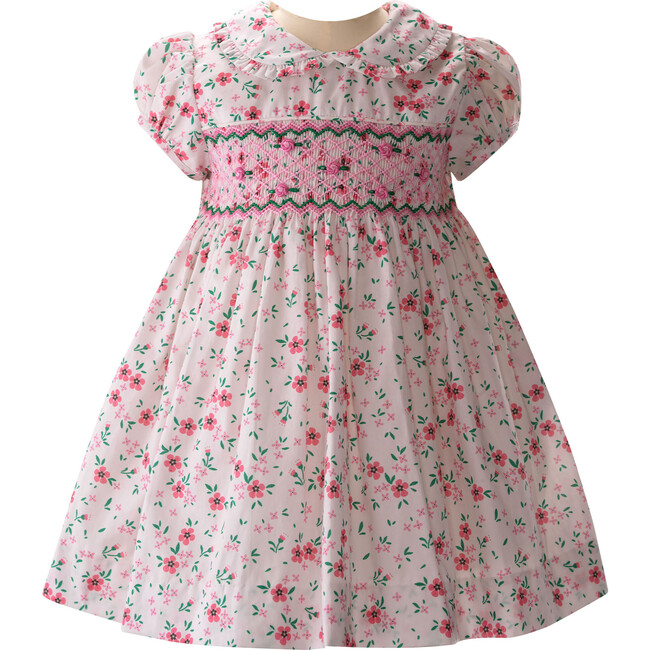 Floral Petal Short Puff Sleeve Smocked Dress & Bloomers, Pink - Dresses - 1