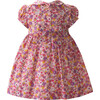 Floral Print Peter Pan Collar Smocked Dress & Bloomers, Pink, Purple & Yellow - Dresses - 2 - thumbnail