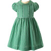Check Frill Front Peter Pan Collar Short Puff Sleeve Dress, Green - Dresses - 1 - thumbnail